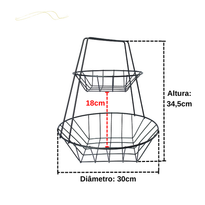 Fruteira de Mesa Dupla Redonda Preto